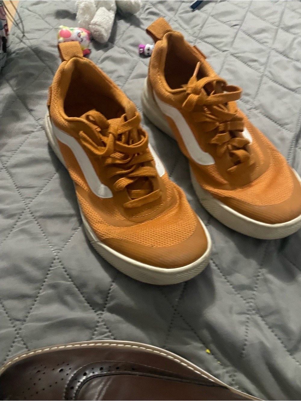 Mustard Orange Low-Top Sneakers with White Sidestripe